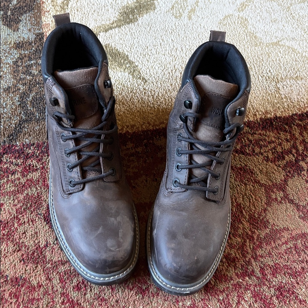 Wolverine Brown Leather Lace-Up Work Boots - Size 10 - Steel Toe